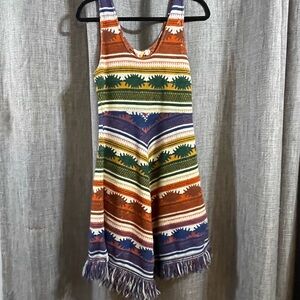 Vintage 70s abstract Aztec fringe sweater dress